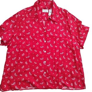 Vintage Villager Sport Red Paisley Short Sleeve Shirt 1X 90's Bandana